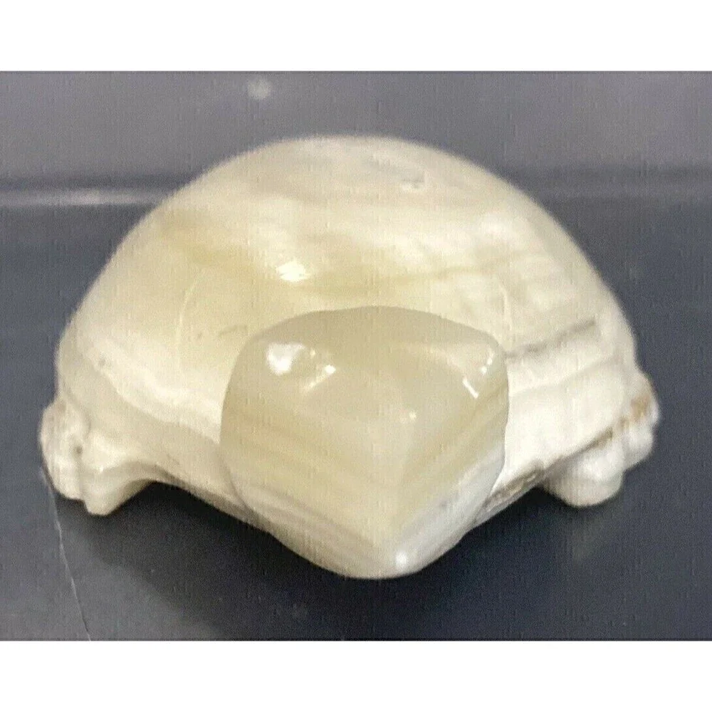 Onyx? Marble? Turtle Paperweight Figurine Carved Sea Tortoise Cream Vintage